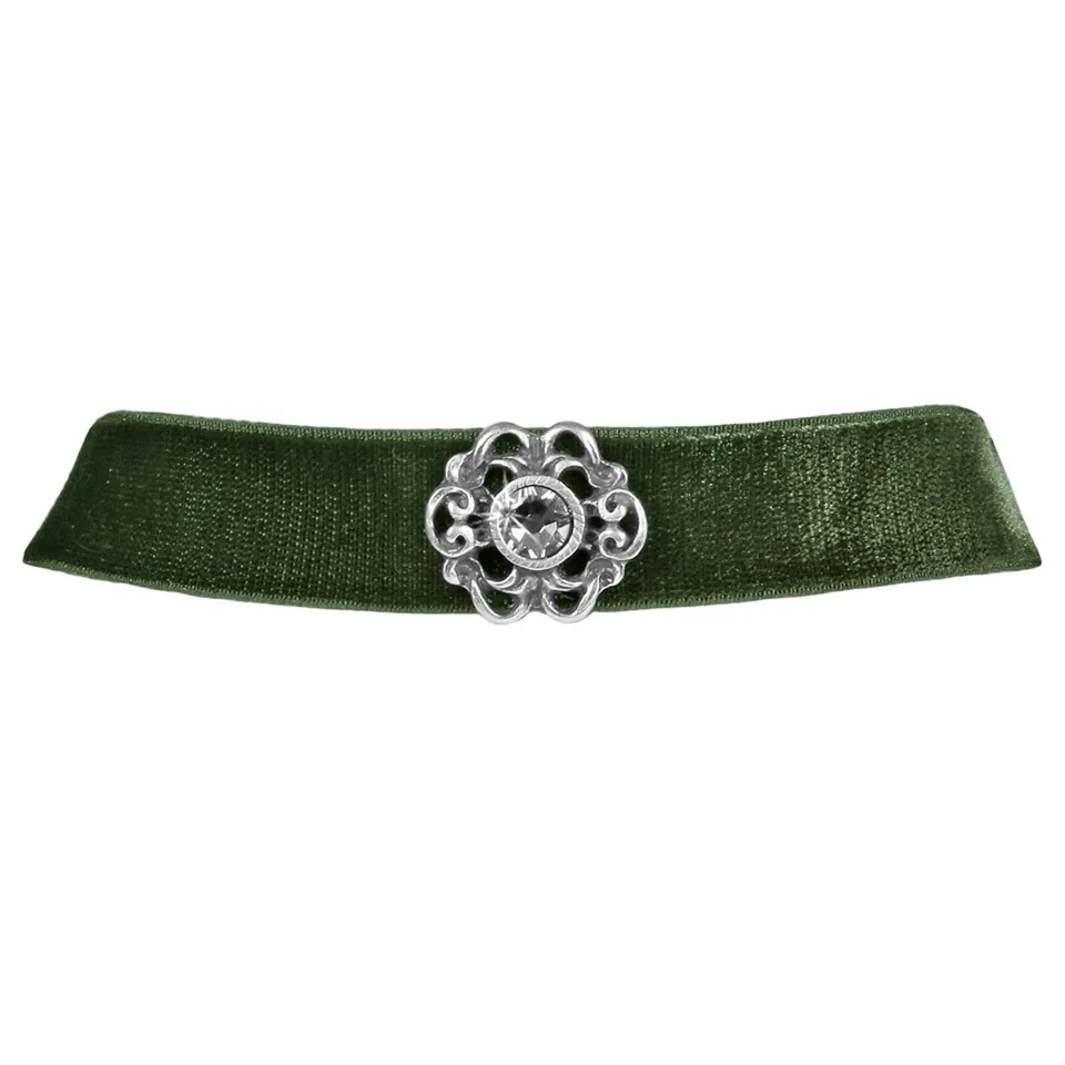 trachtenland-luisia-annina-samt-kropfband-mit-ornament-und-premium-kristall-oliv image 1