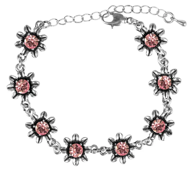 trachtenland-silbernes-strass-armband-mit-bl-ten-rosa image 1