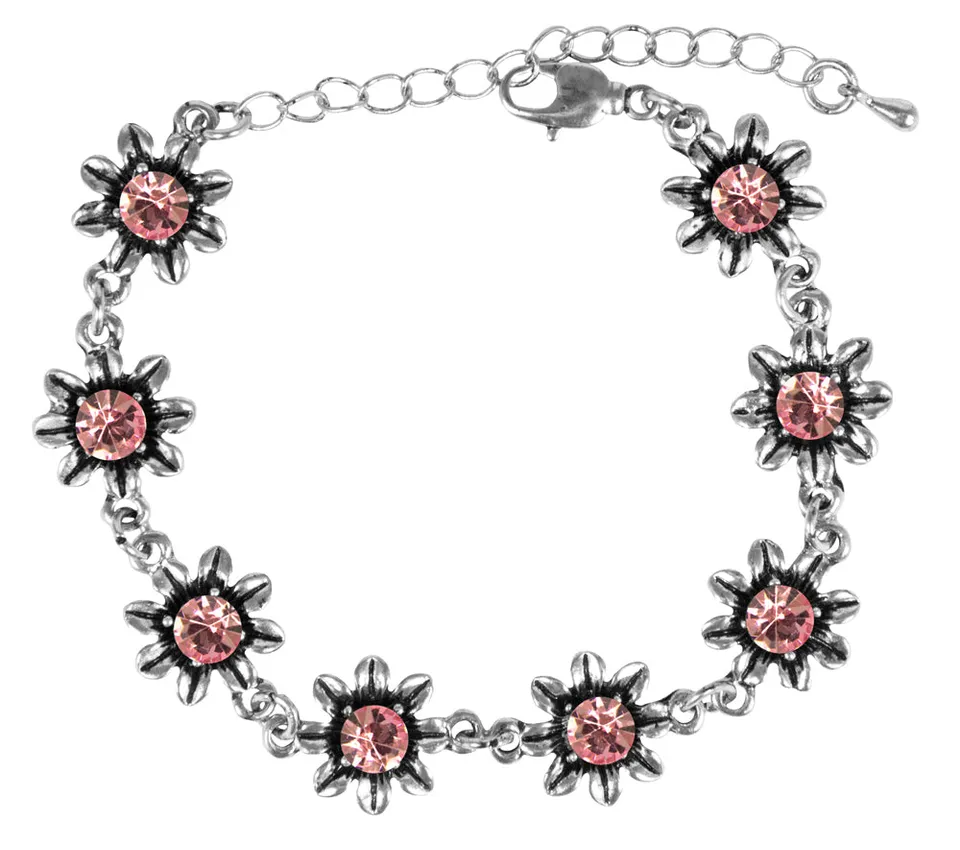 trachtenland-silbernes-strass-armband-mit-bl-ten-rosa image 1