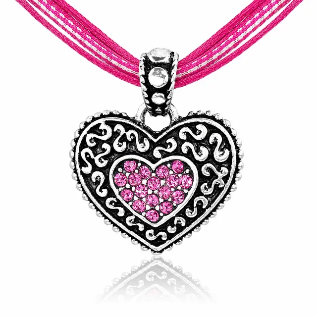luisia-kinder-halskette-kariert-mit-herz-mit-swarovski-kristallen-pink image 1