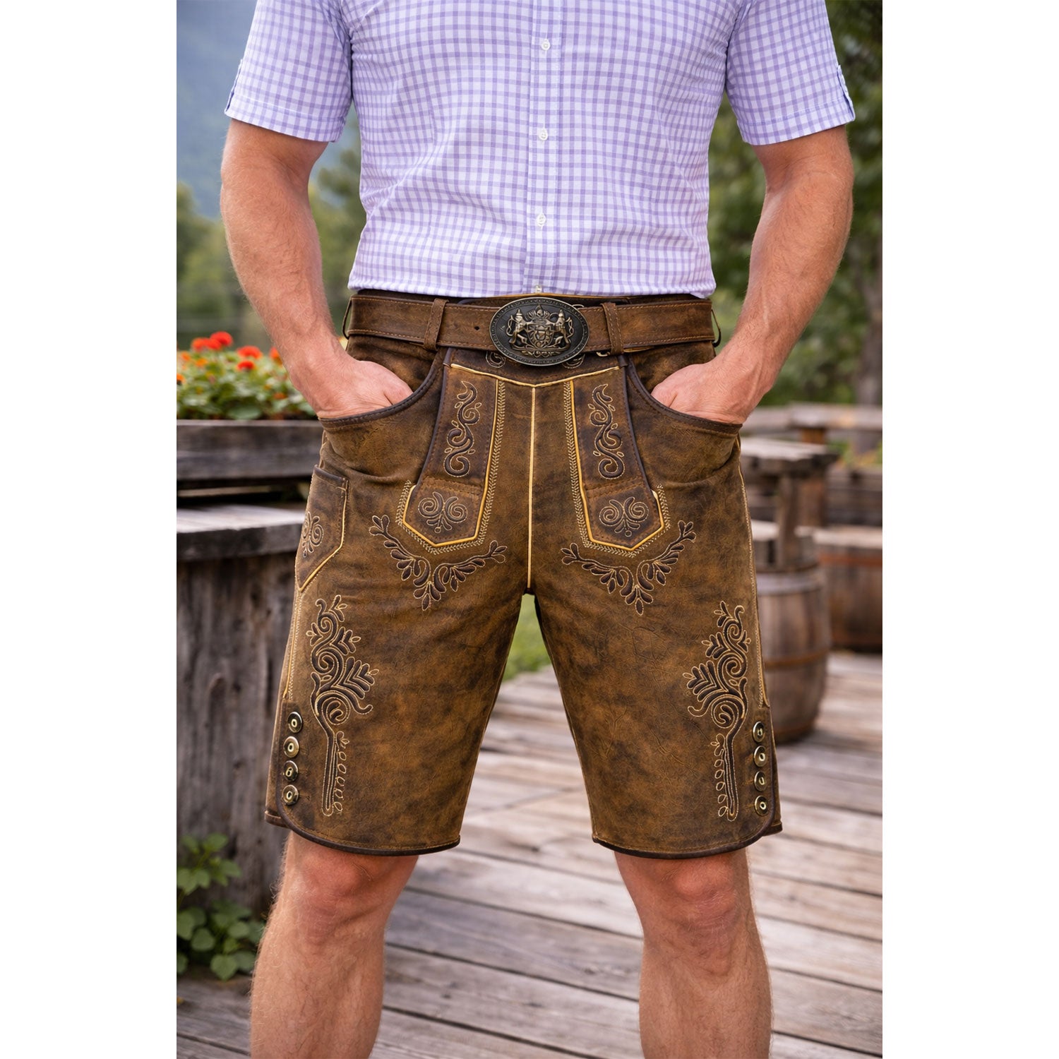 maddox-kurze-lederhose-rolli-mit-g-rtel-antik-zirbe-echtleder image 2