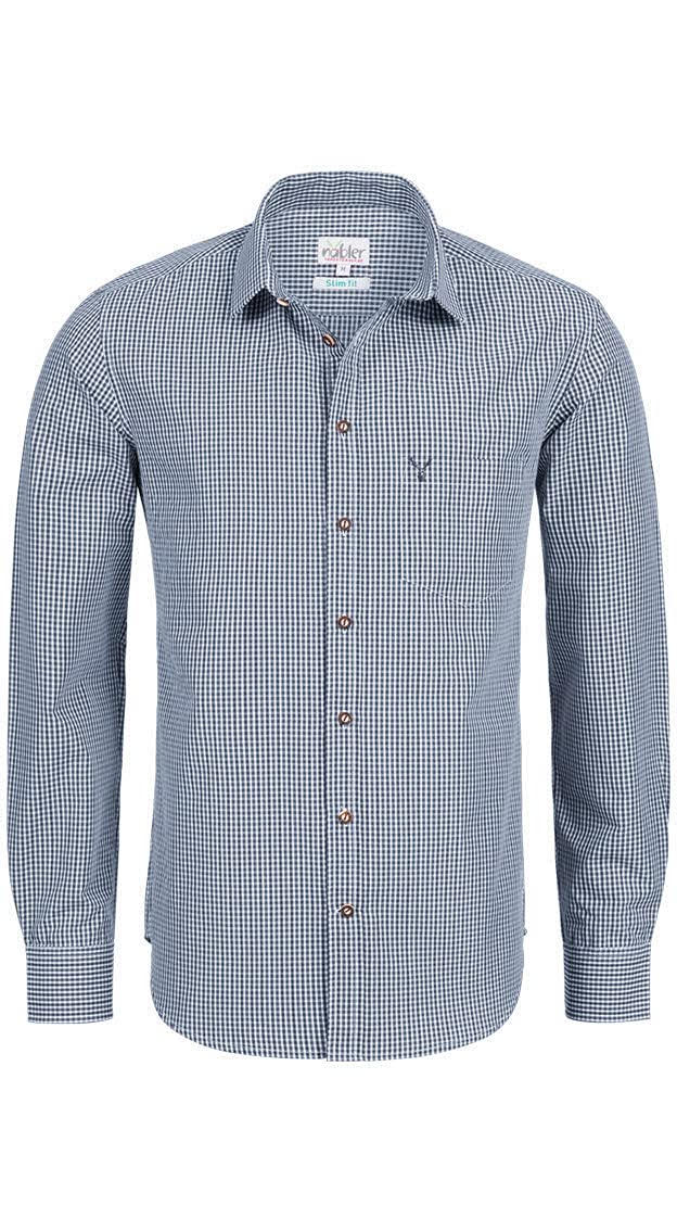 n-bler-trachtenhemd-harald-herren-slim-fit-kariert-gr-n-blau-langarm image 1