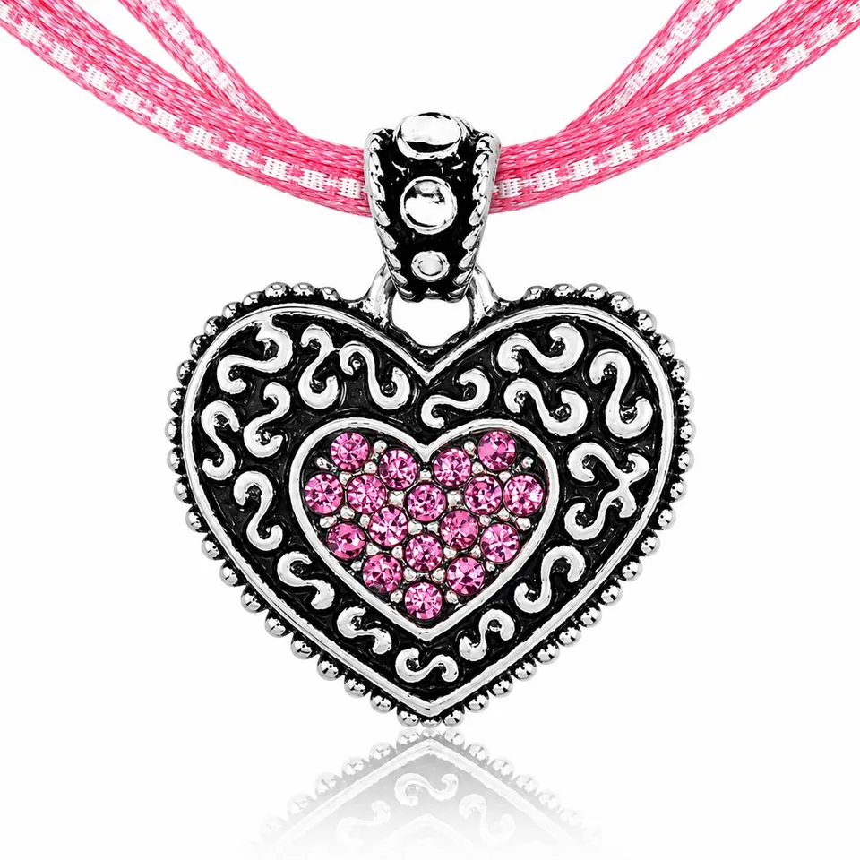 trachtenland-luisia-kinder-halskette-kariert-mit-herz-swarovski-rosa image 1