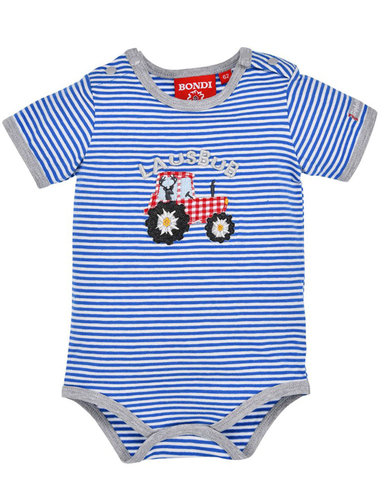 bondi-baby-kurzarm-body-traktor-91527-blau-wei image 1