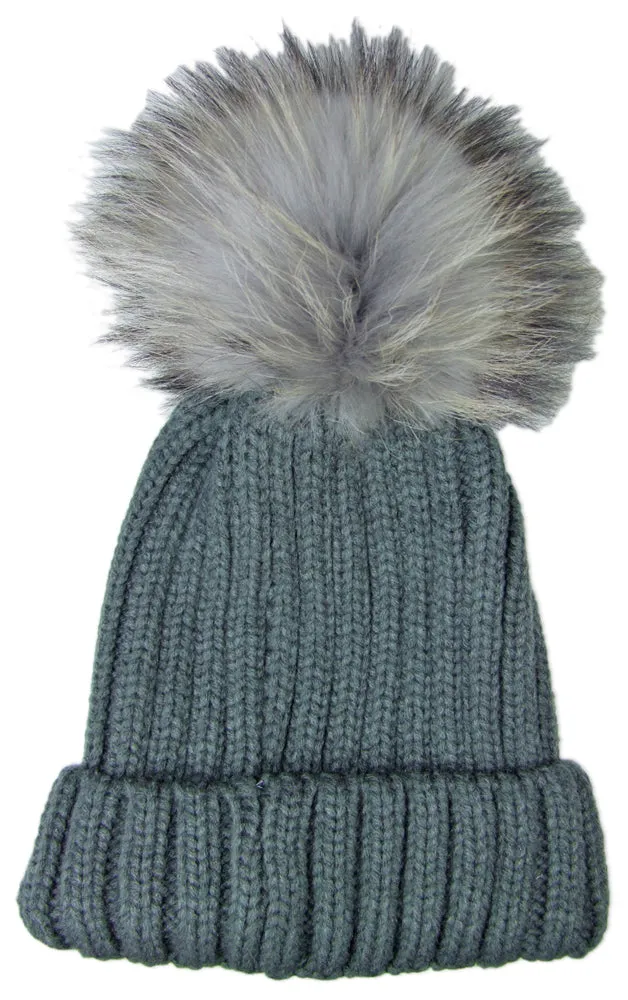 trachtenland-damen-beanie-strickm-tze-mit-fellbommel-dunkelgrau image 1