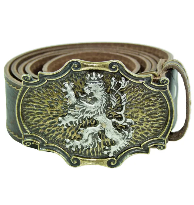 trachtenland-trachteng-rtel-mit-l-wen-zierschnalle-dunkelbraun-messing image 1