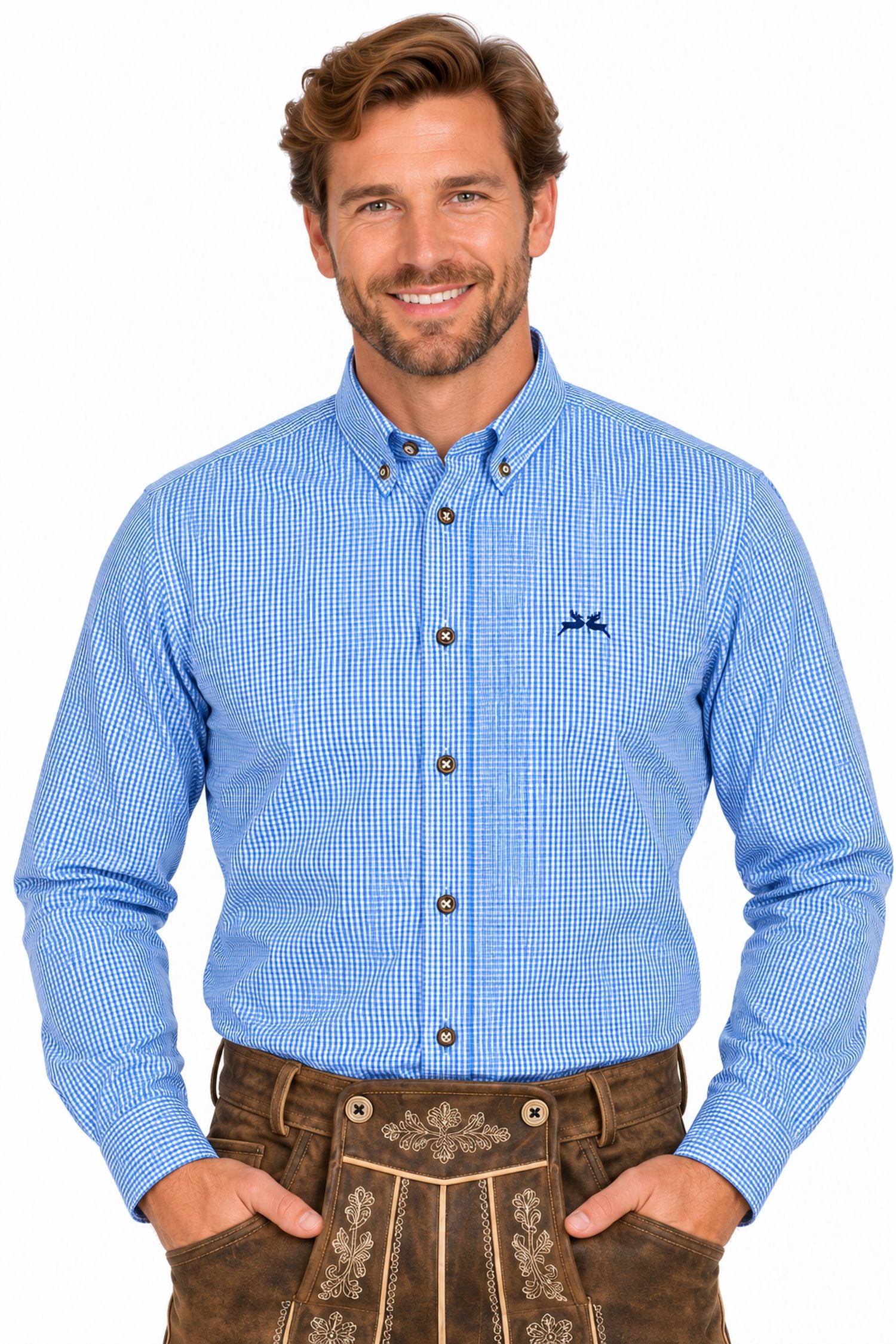 maddox-herren-trachtenhemd-hemd-47-kariert-hellblau image 1