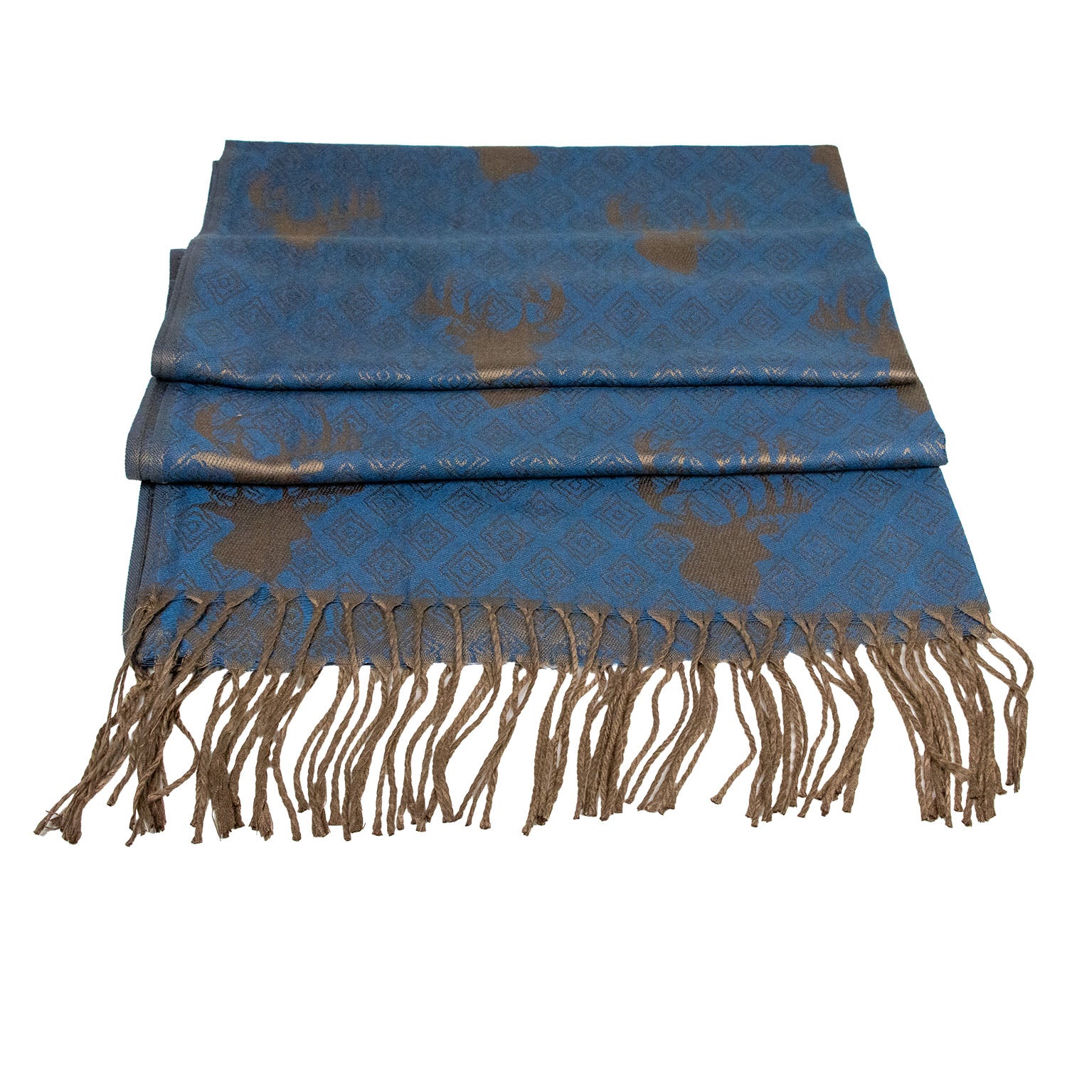 trachtenland-halstuch-schal-mit-hirschkopf-motiv-185-x-70-cm-graublau-braun image 2