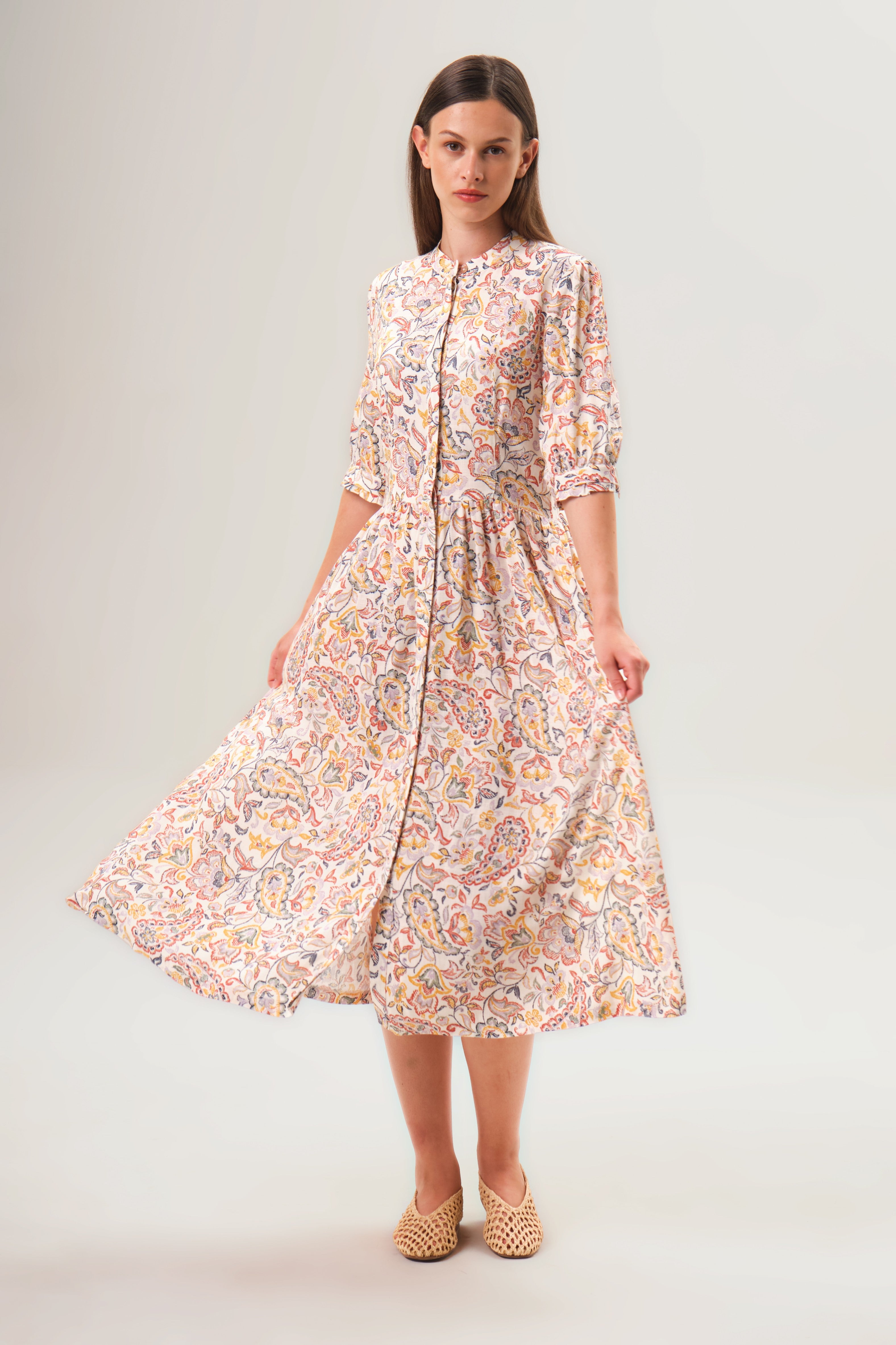 felicitas-damen-kleid-kordelia-leinen-viskose-kleid-mit-stehkragen image 1