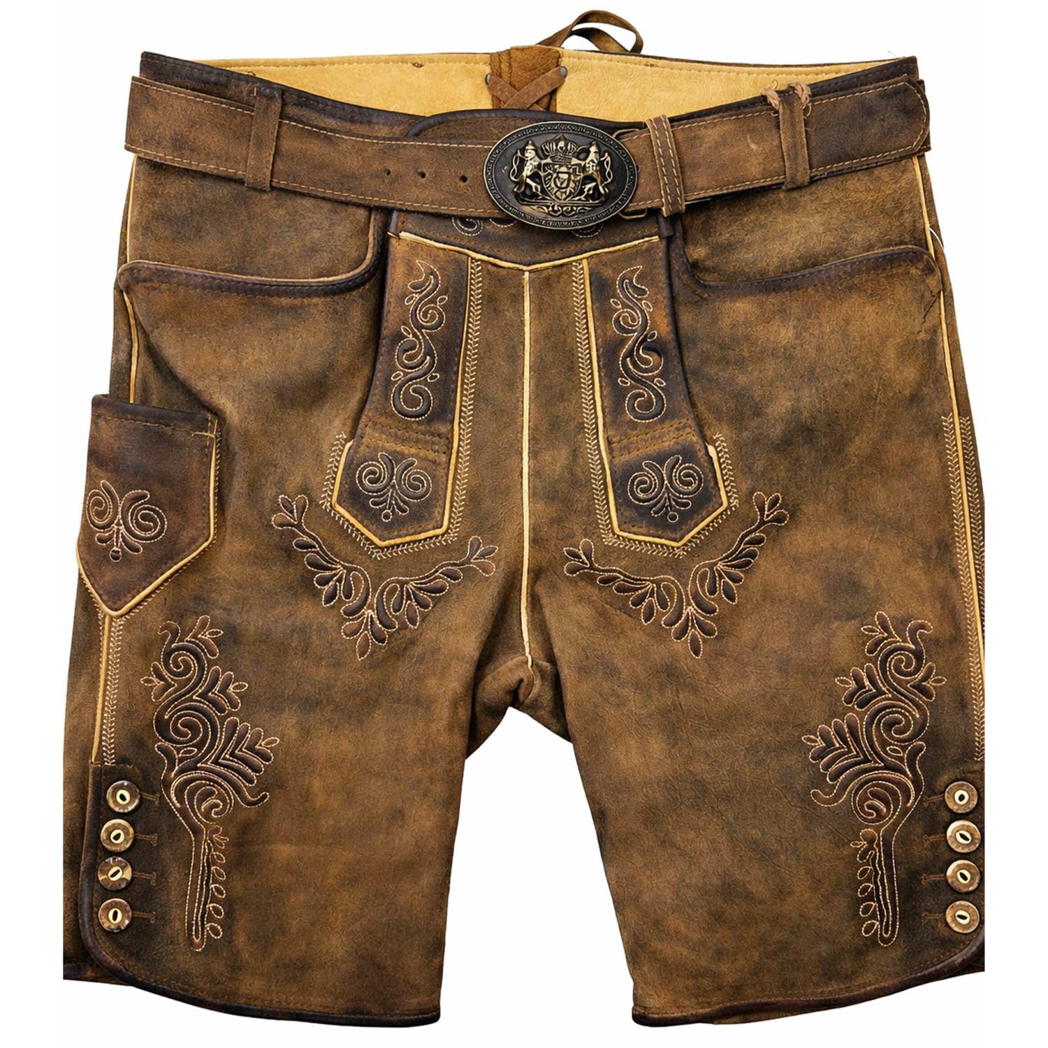 maddox-kurze-lederhose-rolli-mit-g-rtel-antik-zirbe-echtleder image 1
