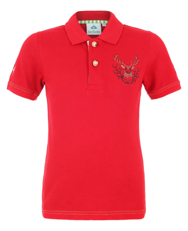 isar-trachten-kinder-poloshirt-benjamin-mit-hirschstickerei-rot image 1