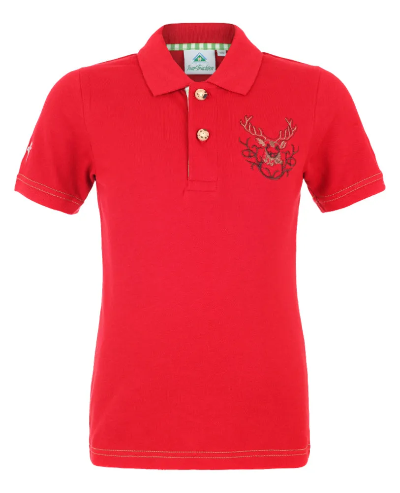 isar-trachten-kinder-poloshirt-benjamin-mit-hirschstickerei-rot image 1