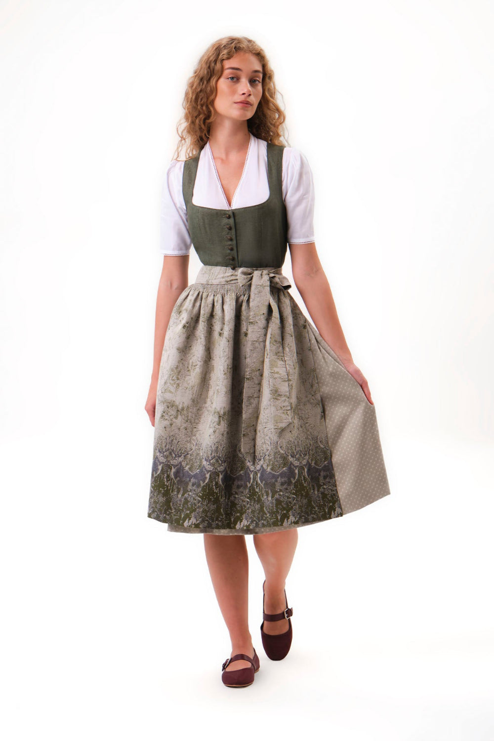felicitas-damen-dirndl-dala-leinen-oliv-mit-baumwoll-rock-taupe image 1