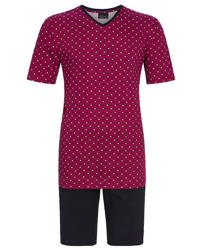 trachtenland-ringella-herren-kurzarm-pyjama-necktie-bermuda-granat-rot image 1