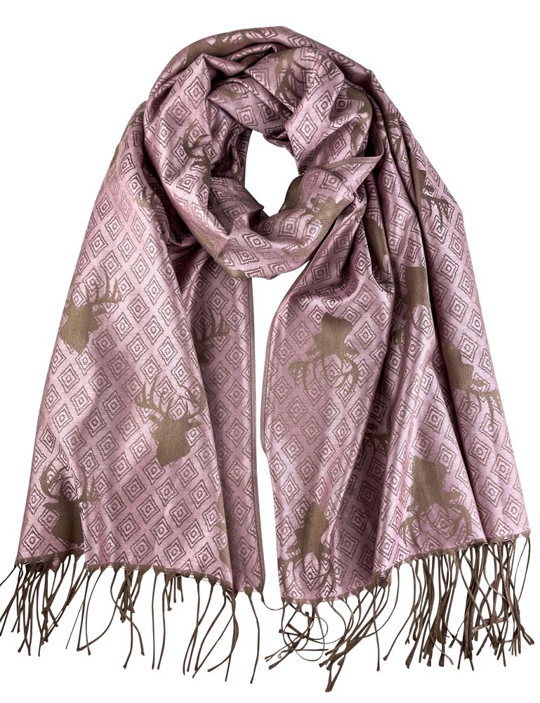 trachtenland-halstuch-schal-hirschkopf-185x70cm-rosa-braun image 2