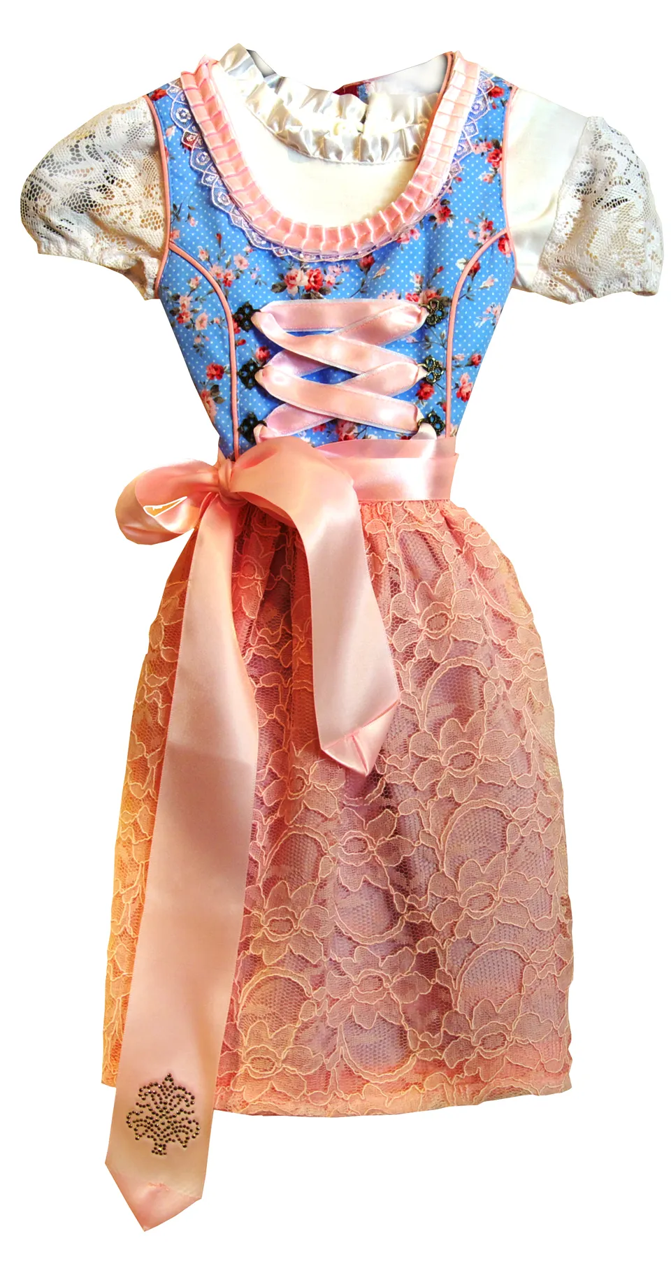 trachten-benkert-kinderdirndl-hellblau-rose-mit-spitzenshirt image 1