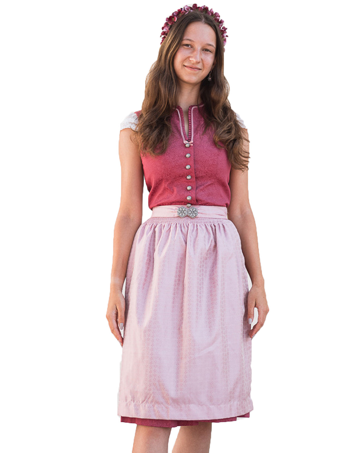 trachtenland-turi-dirndl-charlotte-hochgeschlossen-65cm-rosa-rot image 1