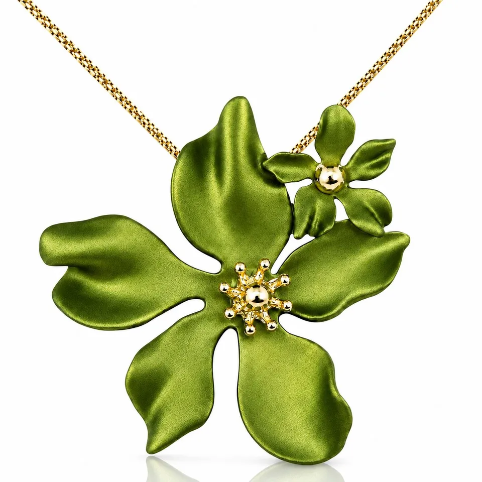 trachtenland-luisia-halskette-nelia-mit-blumen-16-karat-vergoldet-olivgr-n image 1