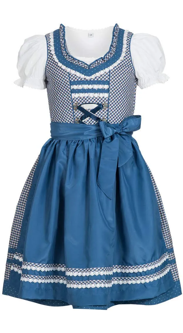 n-bler-kinderdirndl-klara-3-teilig-blau-wei-braun-karo image 1
