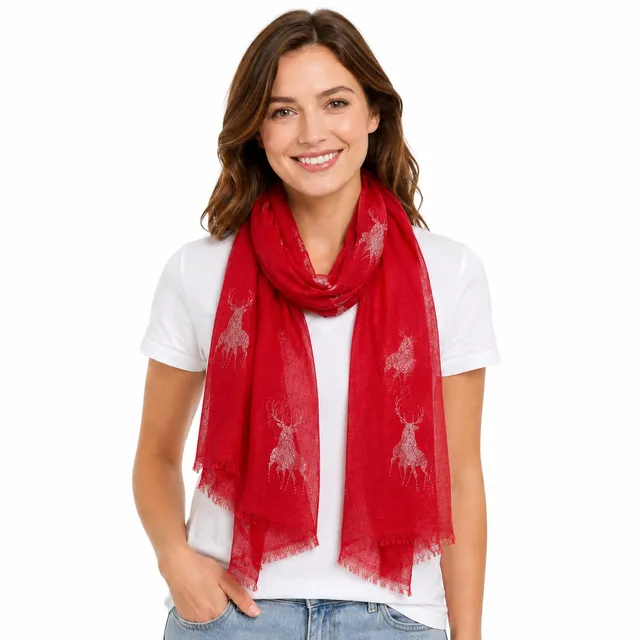 trachtenland-trachten-halstuch-uni-glitter-hirsch-rot image 1
