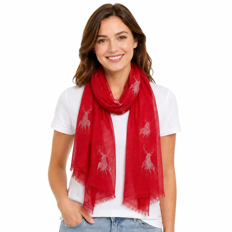 trachtenland-trachten-halstuch-uni-glitter-hirsch-rot image 1