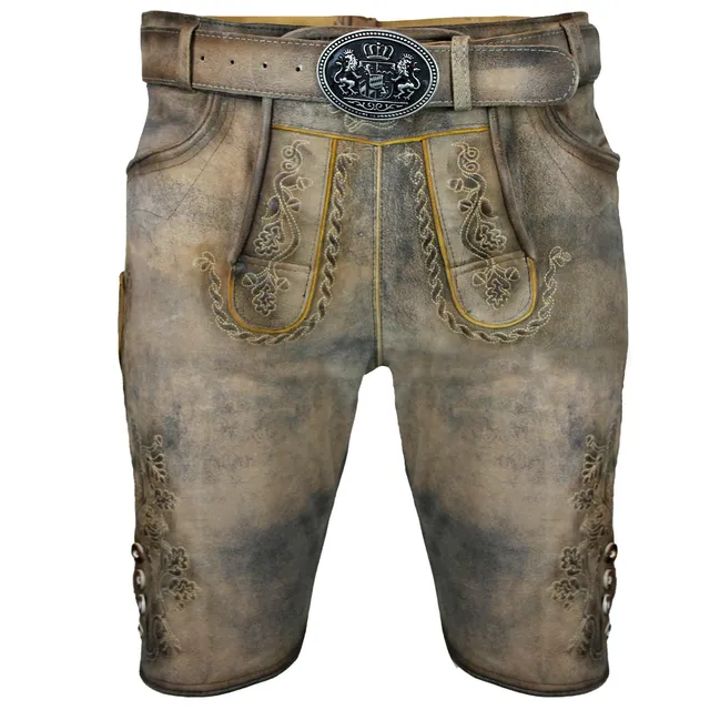 trachtenland-maddox-kurze-herren-lederhose-horn-mit-g-rtel-antik-w-grau-echtlede image 1
