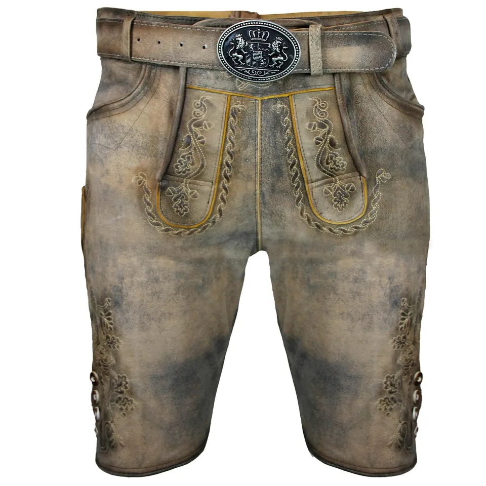 trachtenland-maddox-kurze-herren-lederhose-horn-mit-g-rtel-antik-w-grau-echtlede image 1