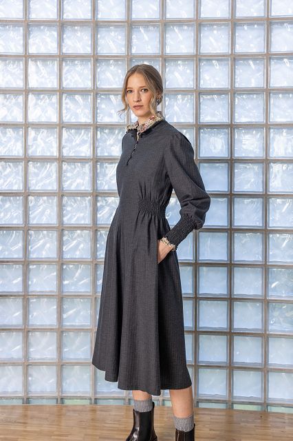 felicitas-kaylie-damen-flanellkleid-langarm-mit-smok-taille image 2