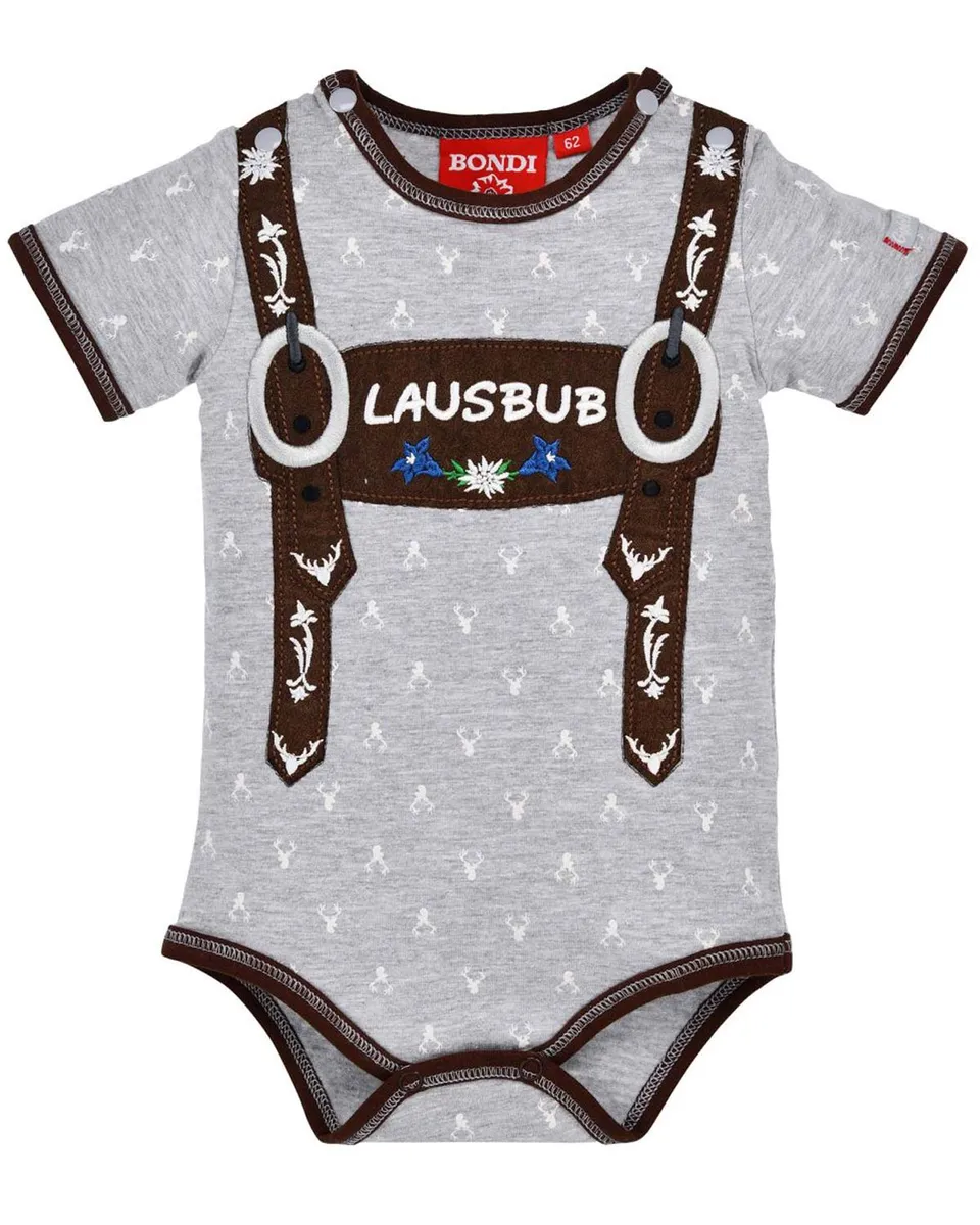 trachtenland-bondi-baby-kurzarm-body-lausbub-91528-grey-melange-hirsch image 1