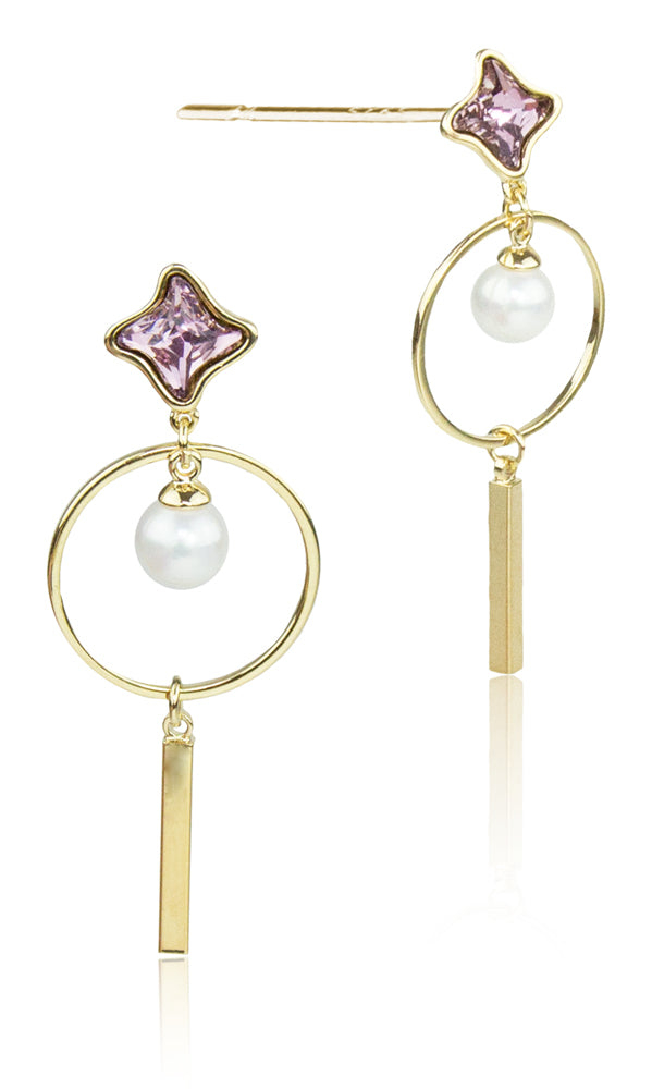 luisia-ohrstecker-ring-mit-perle-und-kristall-vergoldet-lila image 1