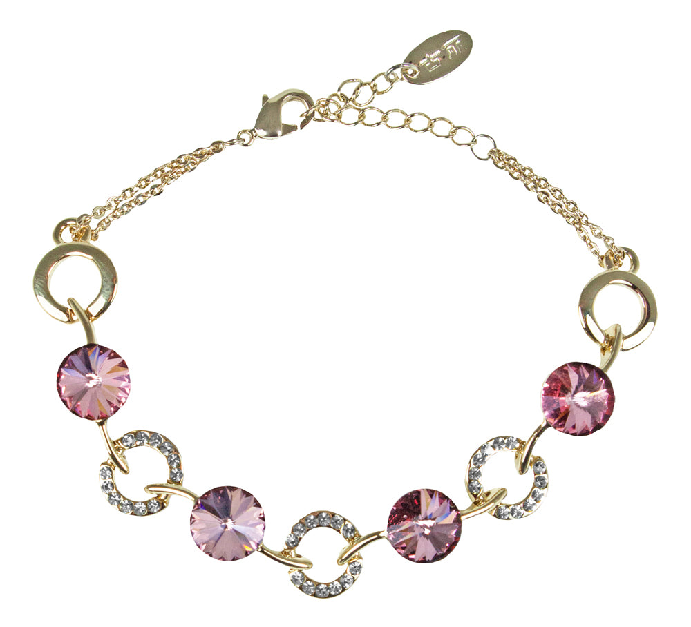 trachtenland-luisia-goldenes-damen-armband-mit-rosa-rivoli-premium-kristallen image 1
