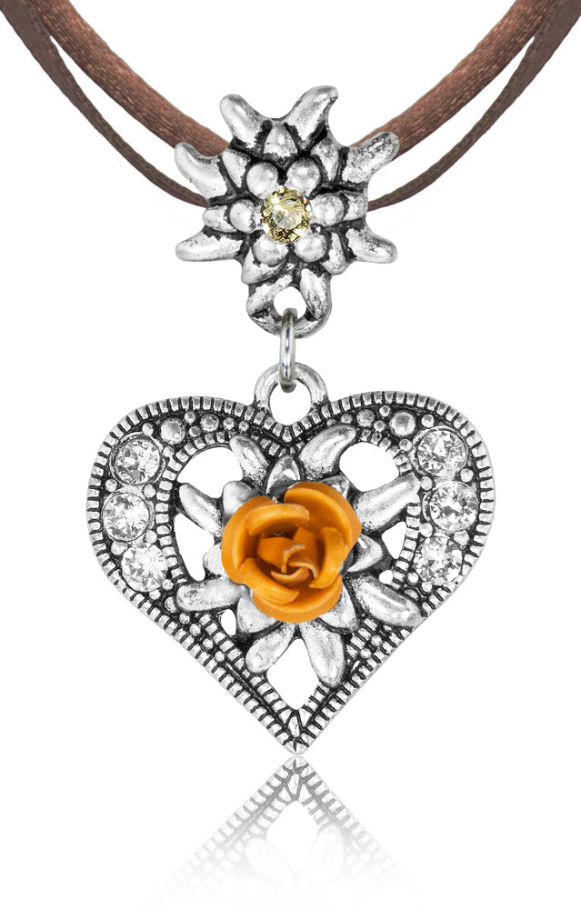 trachtenland-herz-trachten-halskette-mit-rose-und-edelwei-braun image 1