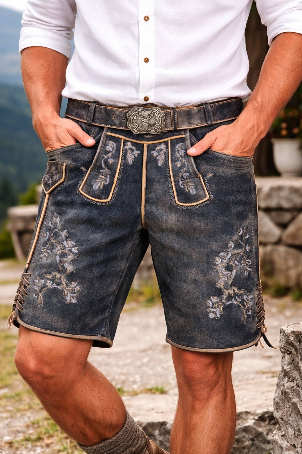 trachtenland-maddox-kurze-lederhose-wetzikorn-mit-stickerei-graphit image 2