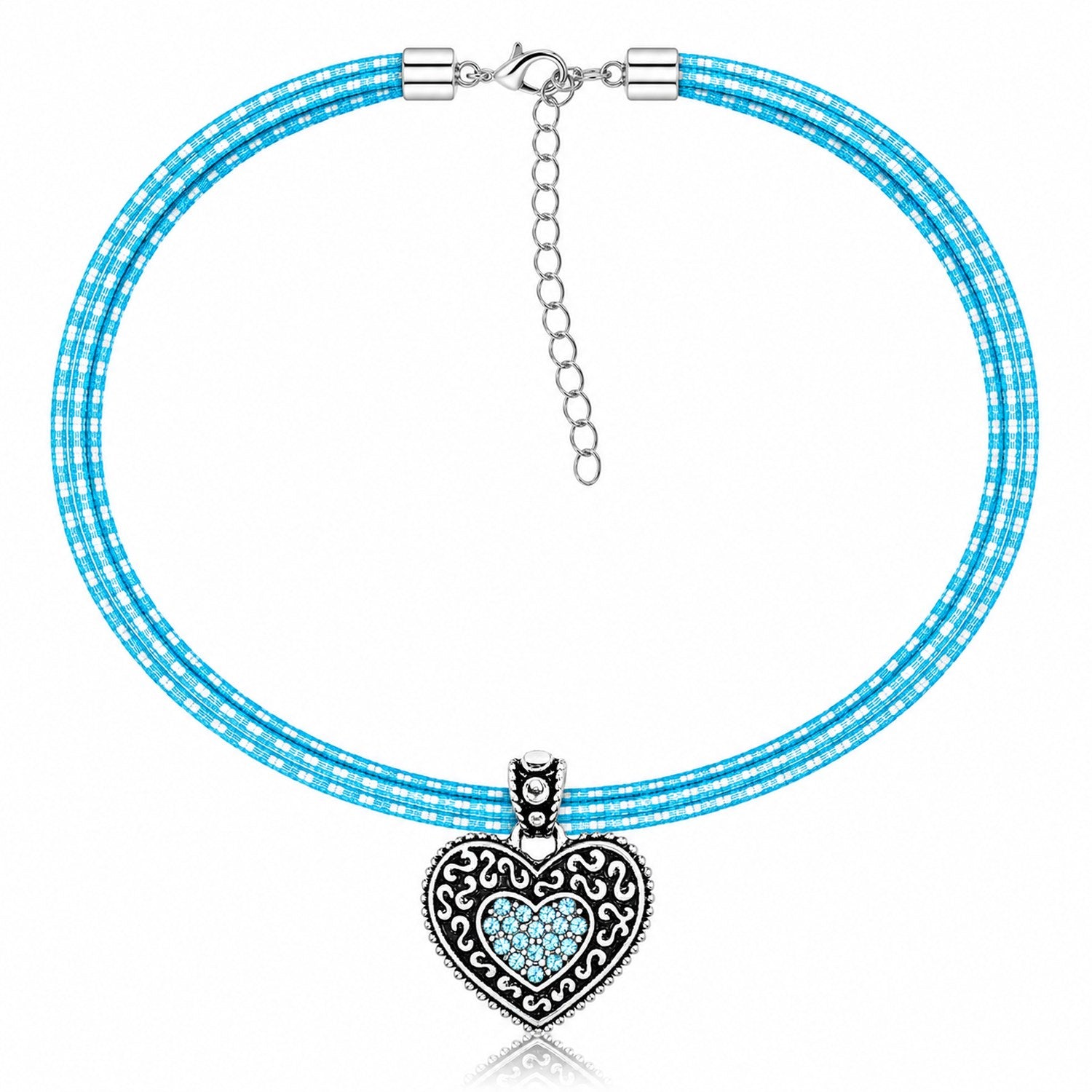 luisia-kinder-halskette-kariert-mit-herz-kristalle-swarovski-t-rkis image 3