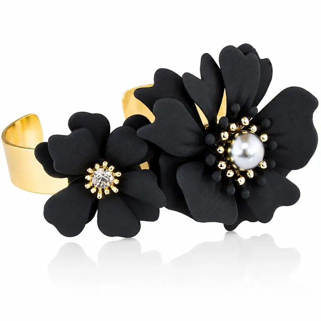 luisia-armreif-armspange-nelia-mit-blumen-16-karat-vergoldet-schwarz image 1