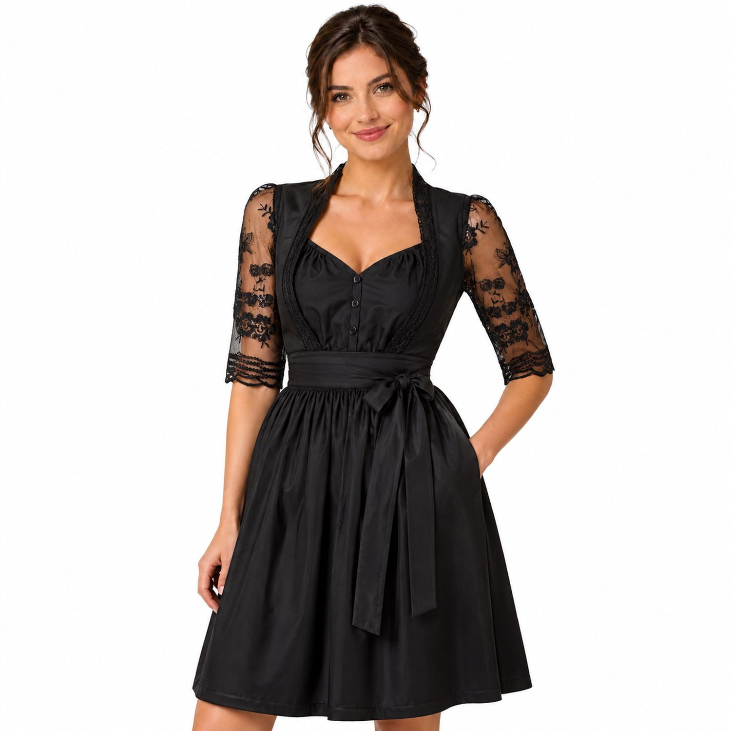 trachtenland-dirndlbluse-mit-spitze-und-pailletten-damen-bluse-schwarz image 4