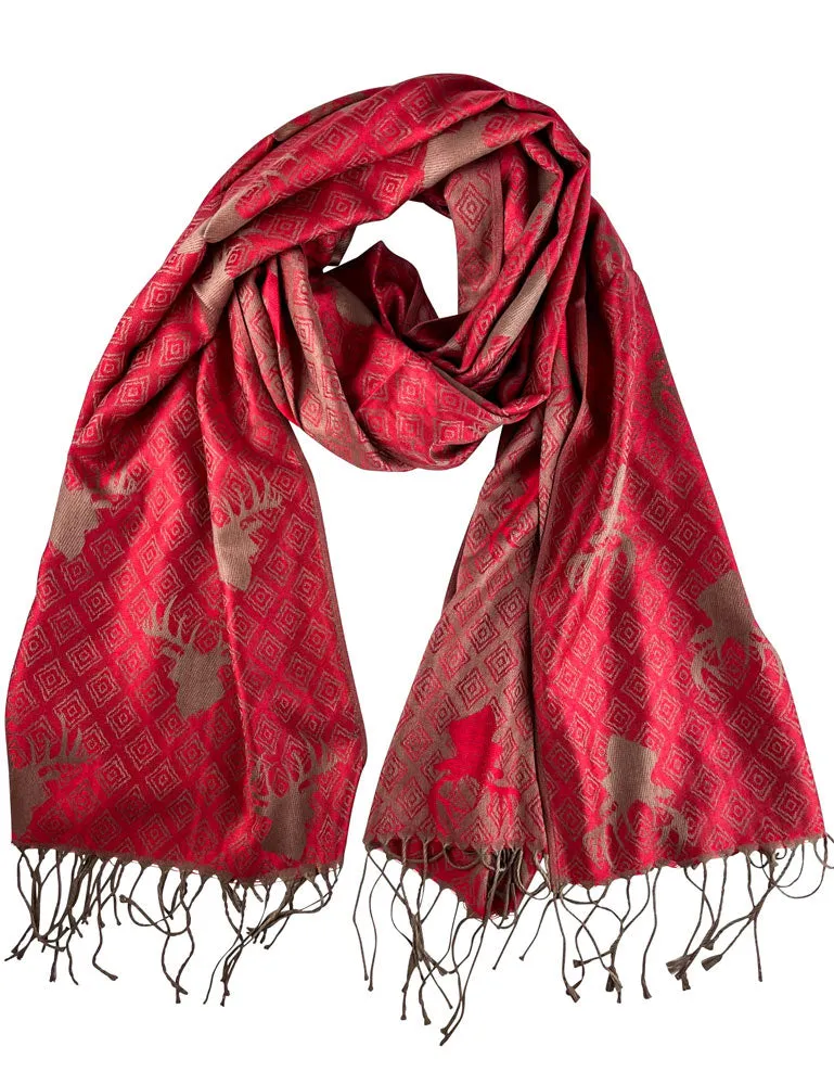 halstuch-schal-mit-hirschkopf-motiv-185-x-70-cm-rot-gold image 1