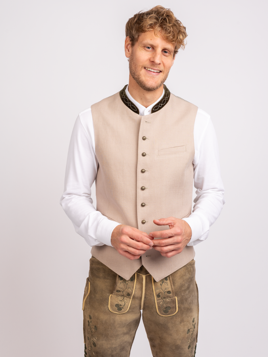 heimatgl-ck-weste-fridolin-herren-trachtenweste-beige-leinen-samtkragen image 2
