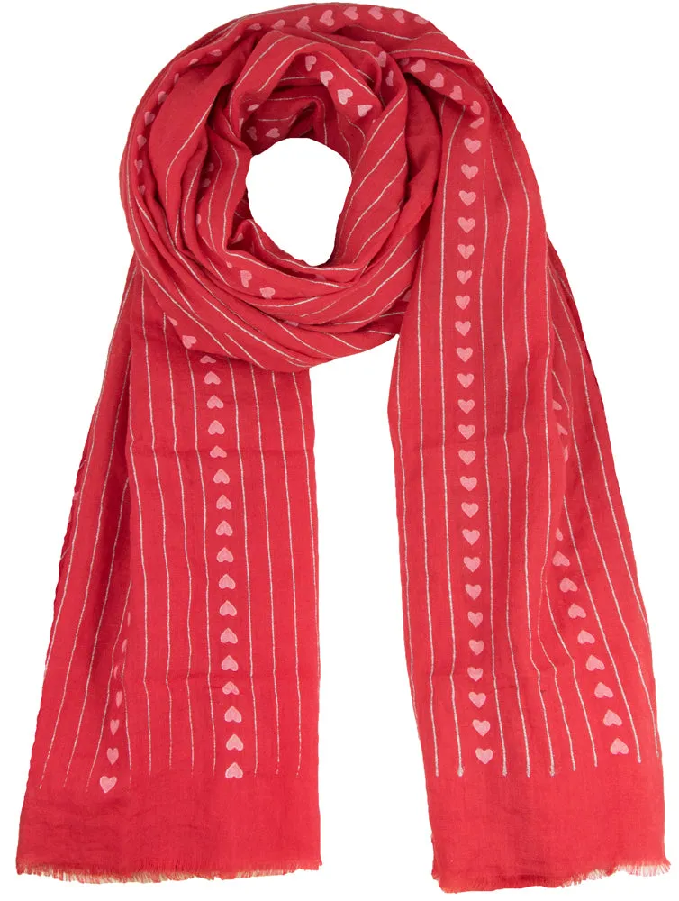trachtenland-halstuch-schal-unifarben-herzen-glitzer-185-x-70-cm-rot image 1