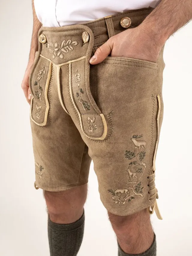 heimatgl-ck-lederhose-ursprung-hirsch-herren-oliv-bestickt-unikat image 1