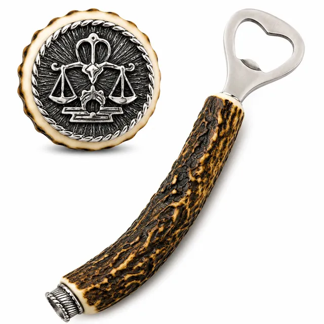funk-hirschhorn-flaschen-ffner-mit-zierkappe-sternzeichen-waage image 1