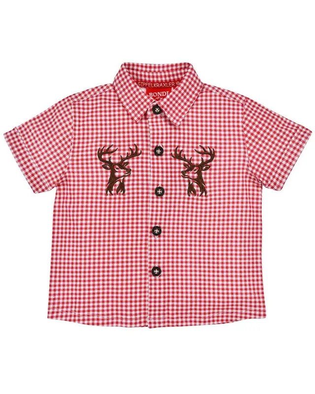 bondi-jungen-hemd-hirsch-91720-kurzarm-rot-wei-kariert image 1