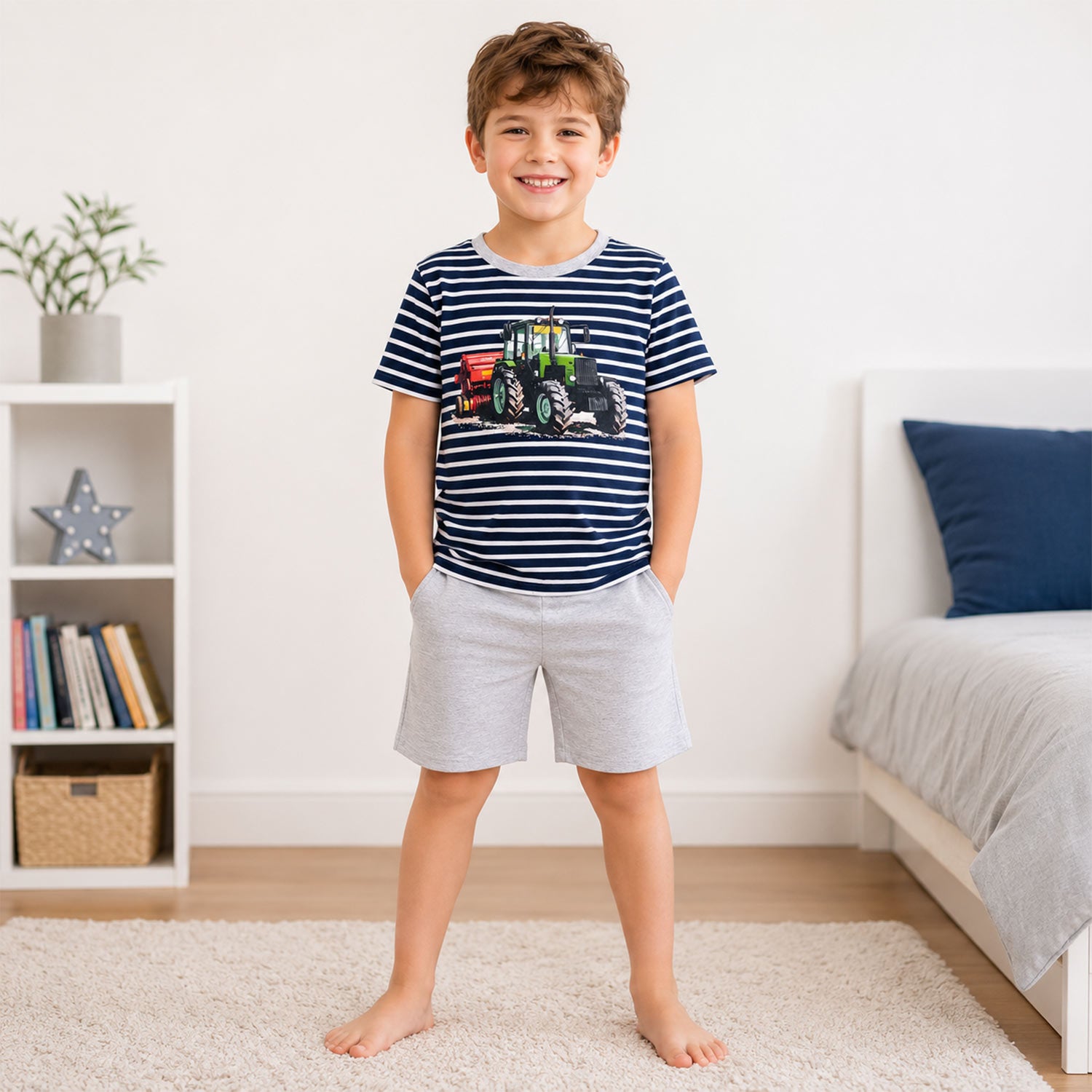 trachtenland-bondi-jungen-shorty-pyjama-traktor-33157-stripe-navy-white image 3