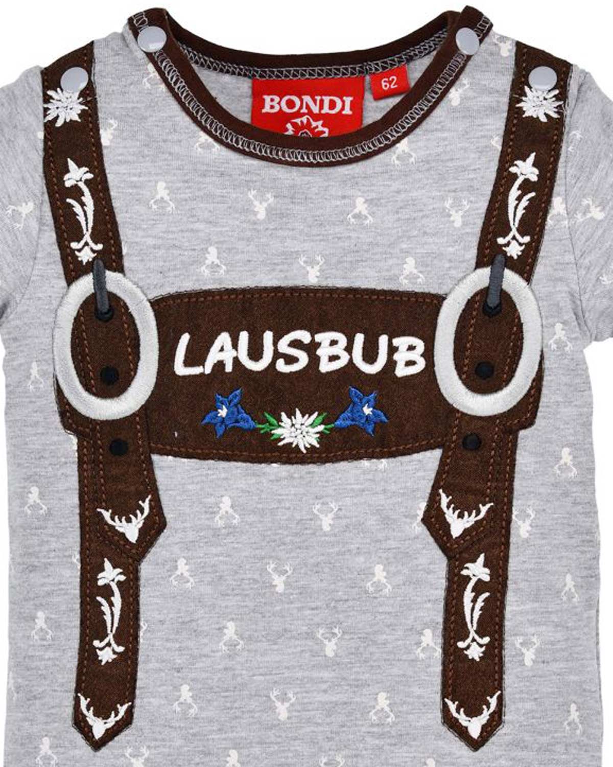trachtenland-bondi-baby-kurzarm-body-lausbub-91528-grey-melange-hirsch image 3