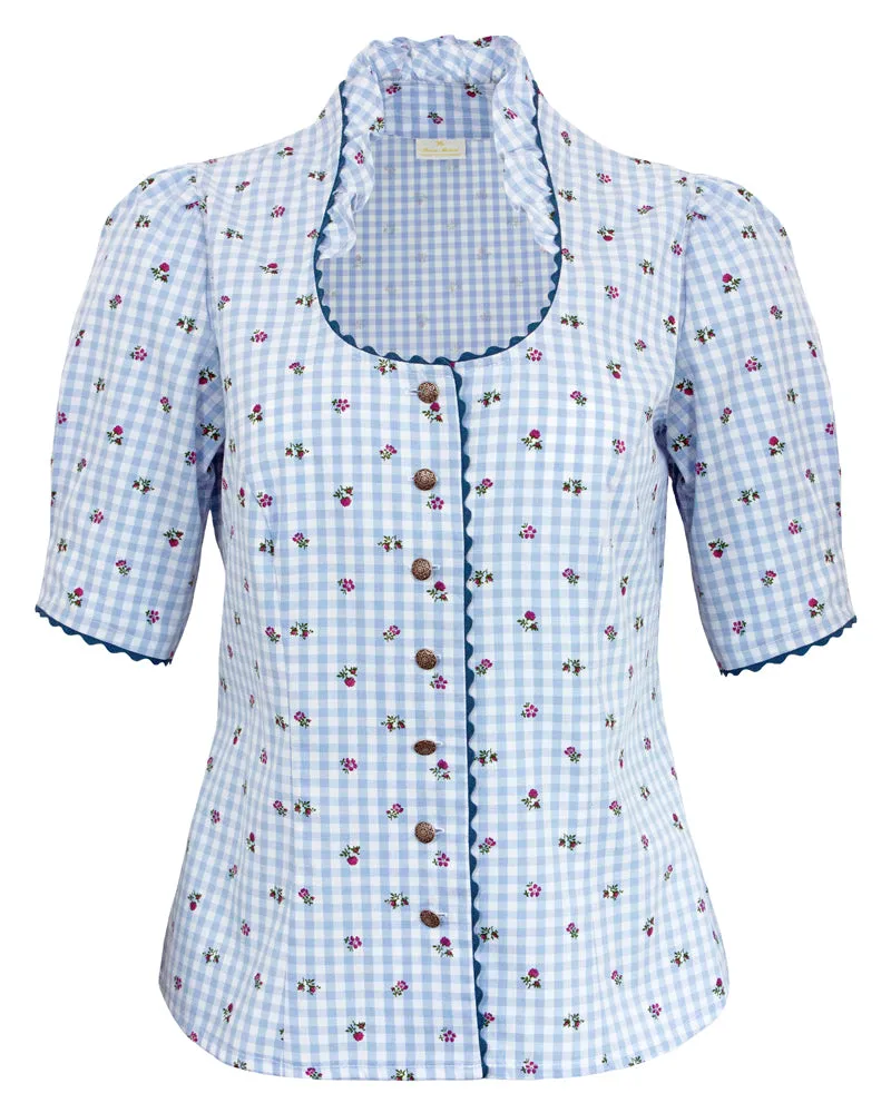 pierre-marcel-trachtenbluse-amelie-stehkragen-blau-mit-bl-mchen image 1
