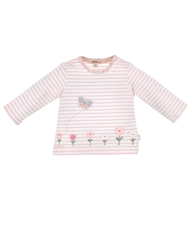 bondi-baby-m-dchen-langarmshirt-blumenbord-re-93942-stripe-rose-offwhite image 1