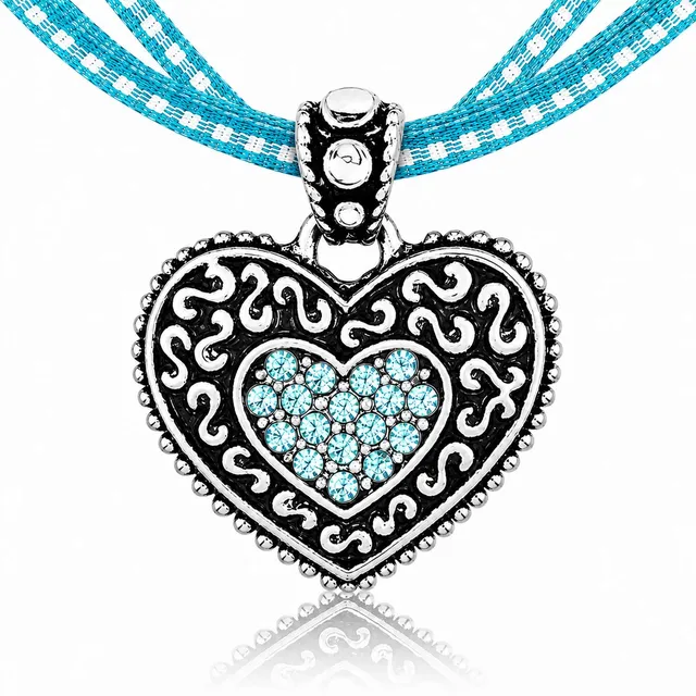 luisia-kinder-halskette-kariert-mit-herz-kristalle-swarovski-t-rkis image 1