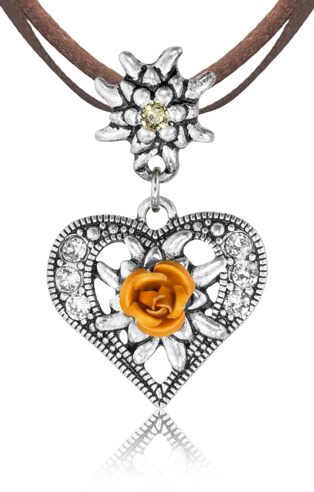 trachtenland-herz-trachten-halskette-mit-rose-und-edelwei-braun image 1
