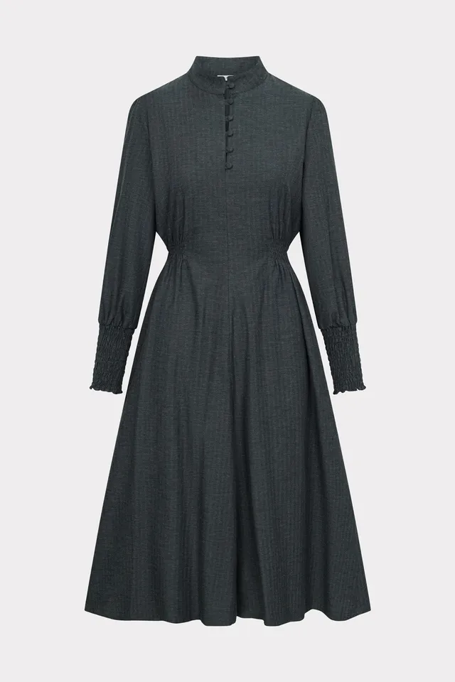 felicitas-kaylie-damen-flanellkleid-langarm-mit-smok-taille image 1