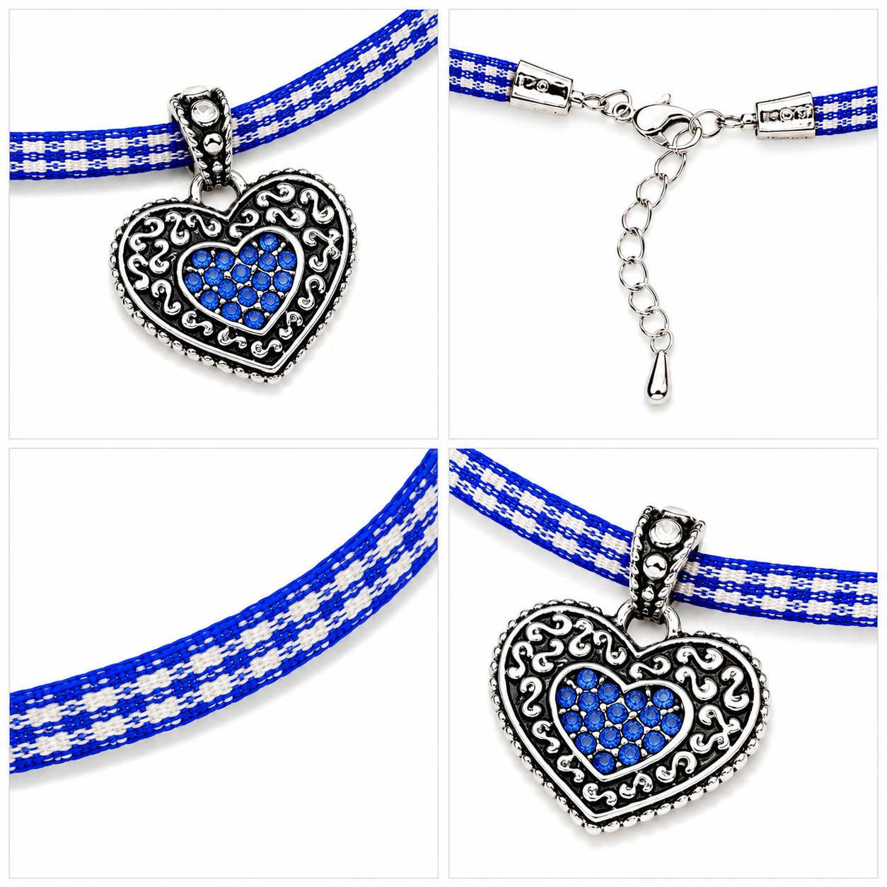 trachtenland-luisia-kinder-halskette-kariert-mit-herz-royalblau-swarovski image 6